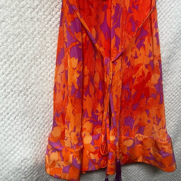 TAYLOR Sun Dress Orange Floral Pleated Tie Waist Flowy Small Cruise Summer NWT - Picture 12 of 12